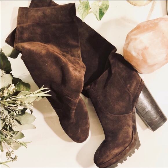 MICHAEL KORS Chocolate Brown Suede Leather Knee High Chunky Heel Boot Boots 9 - Picture 7 of 7